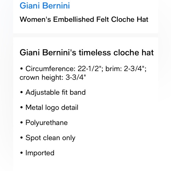 Giani Bernini Felt Cloche Women's Hat Gold Accent Classic Black - New With Tags - Picture 2 of 4